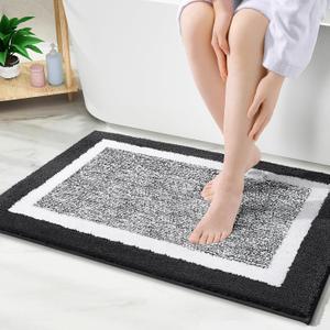 OLANLY Bathroom Rugs 30x20, Extra Soft and Absorbent Microfiber Bath Rugs, Non-Slip, Machine Washable, Quick Dry Shaggy Bath Carpet, Bath Mats for Bathroom Floor, Tub, Shower, Black