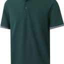 Men's Pique Polo Shirts Long Sleeve Cotton Blend Tipped Casual Collared Polo Shirts Business Classic Fit (Black, XL)