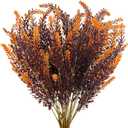 TURNMEON 10 Bundles Artificial Fall Flowers for Outdoors Fall Decorations, UV Resistant Artificial Lavender Plastic Flowers Faux Fall Plants Fake Mums Autumn Thanksgiving Decor Porch Home Gardens (Orange)