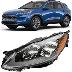 Plobeda LED Headlight Assembly Compatible with 2020 2021 2022 2023 FORD ESCAPE SEL Model Left & Right Driver Side Black Housing Clear Lens Headlamps Replace # LJ6B-13W029-AH, LJ6B-13W030-AH (Left)