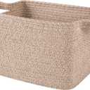 OIAHOMY Woven Storage Basket for Shelves, Rectangle Cotton Rope Baskets for Organizing, 13 x 10 x 9 in, Storage Bins for Dog Toys,Towel,Books,Gift,Brown