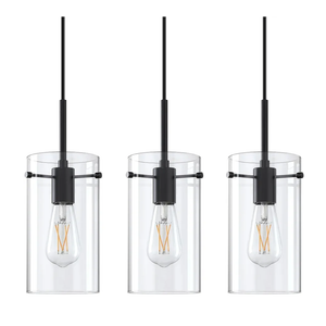 3 Pack 1 Light Indoor Mini Hanging Kitchen Island Pendant Ceiling Light 5.36" Clear Glass Chandelier Shade Fixture,Black Finish for Bar Dining Room Bedroom Over Sink