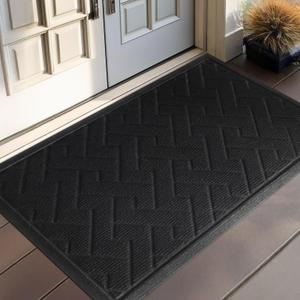 LEKEEPGO Door Mat Outside Entrance, Absorbent Indoor Outdoor Front Door Mats, Muddy Dirt Resist Outdoor Doormat, Non Slip Backing Low Profile Entryway Entry Floor Welcome Mat, 31.5"x47", Black
