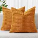 MIULEE Pack of 2 Burnt Orange Corduroy Decorative Fall Pillow Covers 18x18 Inch Soft Boho Striped Throw Pillow Covers Modern Farmhouse Home Decor for Summer Sofa Living Room Couch Bed