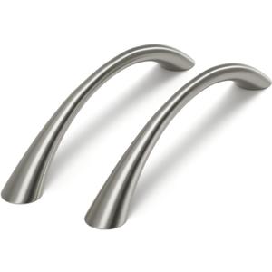 Goldenwarm Curved Cabinet Handles Solid Zinc Alloy Hardware for Dresser Brushed Nickel Drawer Pulls 5 Inch Hole Center, 10 Pack