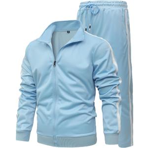 GXAMOY Men's Athletic 2 Pieces Tracksuit Casual Full Zip Jogging Sweat Suit Workout Sports Set Sportswear (Blue, Large)