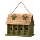 Glitzhome 14.25”L Wood Hanging Birdhouse for Outdoors Oversized Distressed Cottage Painted Bird House Rustic Bird House for Bluebird Wren Chickadee Sparrow Bird Nest Box for Garden Patio, Retro Green