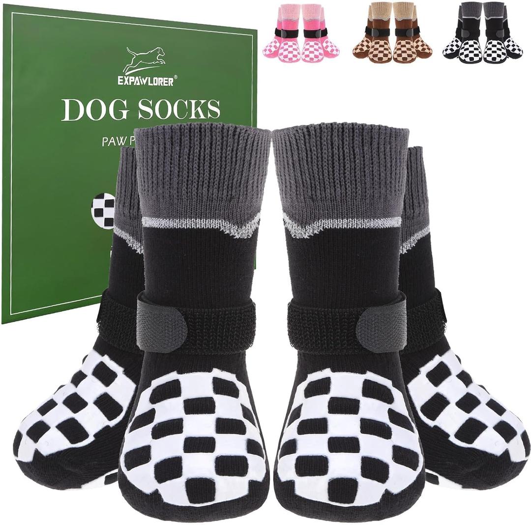 EXPAWLORER Dog Socks to Prevent Licking Paws with Grippers for Hot Pavement & Hardwood Floors Anti Slip, Reflective Dog Shoes Booties Boots & Paw Protectors with for Small Medium Large Senior Dogs XL
