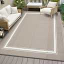 COZYLOOM Outdoor Plastic Straw Rug 9x12 UV Resistant Waterproof Patio Rug, Reversible RV Camping Mat with Portable Bag & 4 Stakes, Modern Bordered Outdoor Carpet for Balcony Deck Yard, Dusty Taupe