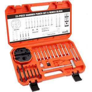 HORUSDY 23-Piece Punch Set Roll Pin Punch Set and Hammer with Bench Block, Punch Tool Ideal for Maintenance