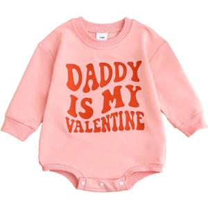 Infant Baby Girl Boy Valentines Outfit Daddy/Mama Is My Valentine Romper Shirt Newborn Valentine's Day Clothes (6-12 Months, Pink Red)