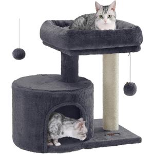 Feandrea Cat Tree Tower with Sisal Scratching Post, Cat Condo with Padded Perch, for Small Spaces, Kittens, Smoky Gray UPCT50G
