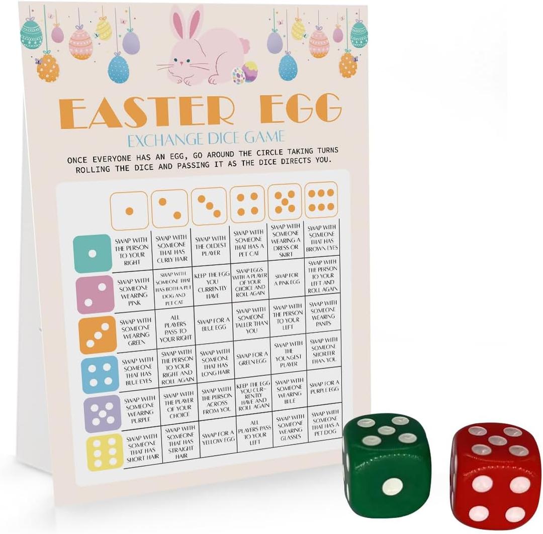 BEUFSE Easter Egg Dice Game, Egg Exchange Game with Two Dices for Easter, Easter Roll The Dice Game, Easter Party Game Supplies, Fun Easter Games for Family -STPD02