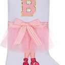 17.5 inch Ballet Christmas Stocking,Feather & Bow Embroidery Design, Holiday Party Decor for Fireplace Mantel Gifts,Initial B