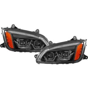 Pair Performance Headlights Assembly Fit for Kenworth T170 T270 T300 T370 T400 T440 T470 T660 T700 2008-2018 DRL LED Strip Truck Headlamp Left Driver & Right Passenger Side
