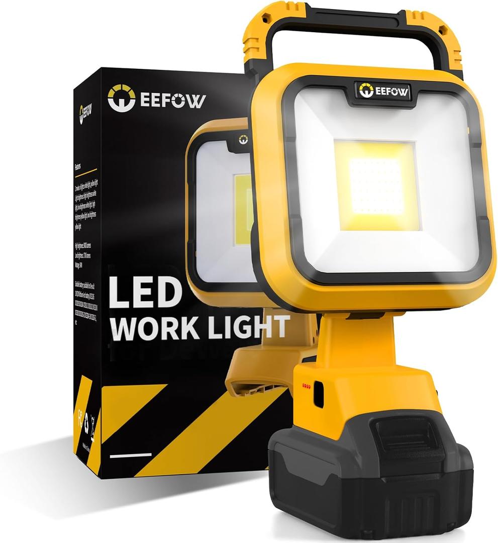 EEFOW Work Light for Dewalt Battery: Portable 2 COB Lamp 6400Lumen Bright - 64W LED Lighting for Dewalt 18V 20V Max Battery Operated Worklight for Outdoor Construction (No Batteries)