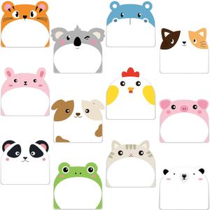 24 Pads Cute Sticky Notes Fun Kawaii Animal Sticky Notes Pads Bulk Cartoon Memo Self Adhesive Gift for Valentines Veterinary Office School Tab Party Supplies(Classic Animals)