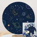 Polyester Diameter 6.5ft Space Theme Round Backdrop Drawing Universe Cartoon Galaxy Starry Sky Roaming Background for Photography for Boys Children Birthday Party Decoration Photo Studio Props (Style4)