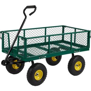 Finnhomy Heavy Duty 1000 Lbs Capacity Mesh Steel Garden Cart, Pullable Garden Wagons Carts on Wheels, Folding Utility Wagon with Removable Sides for Outdoor, Yard, Lawn, Green
