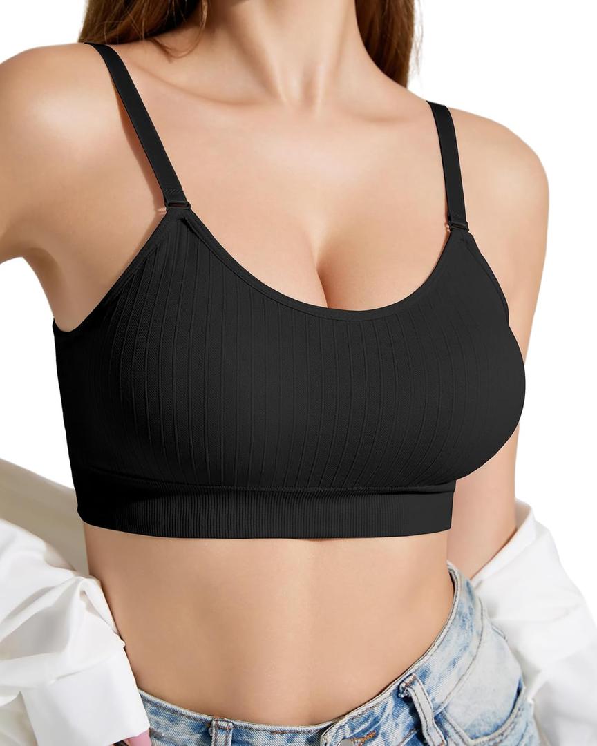 Padded Bralette Sports Bras for Women Pack No Underwire Adjustable Straps Low Back Bra Sleep Bras Lounge Bras for Women (US, Alpha, Small, Regular, Regular, Black) (Black)