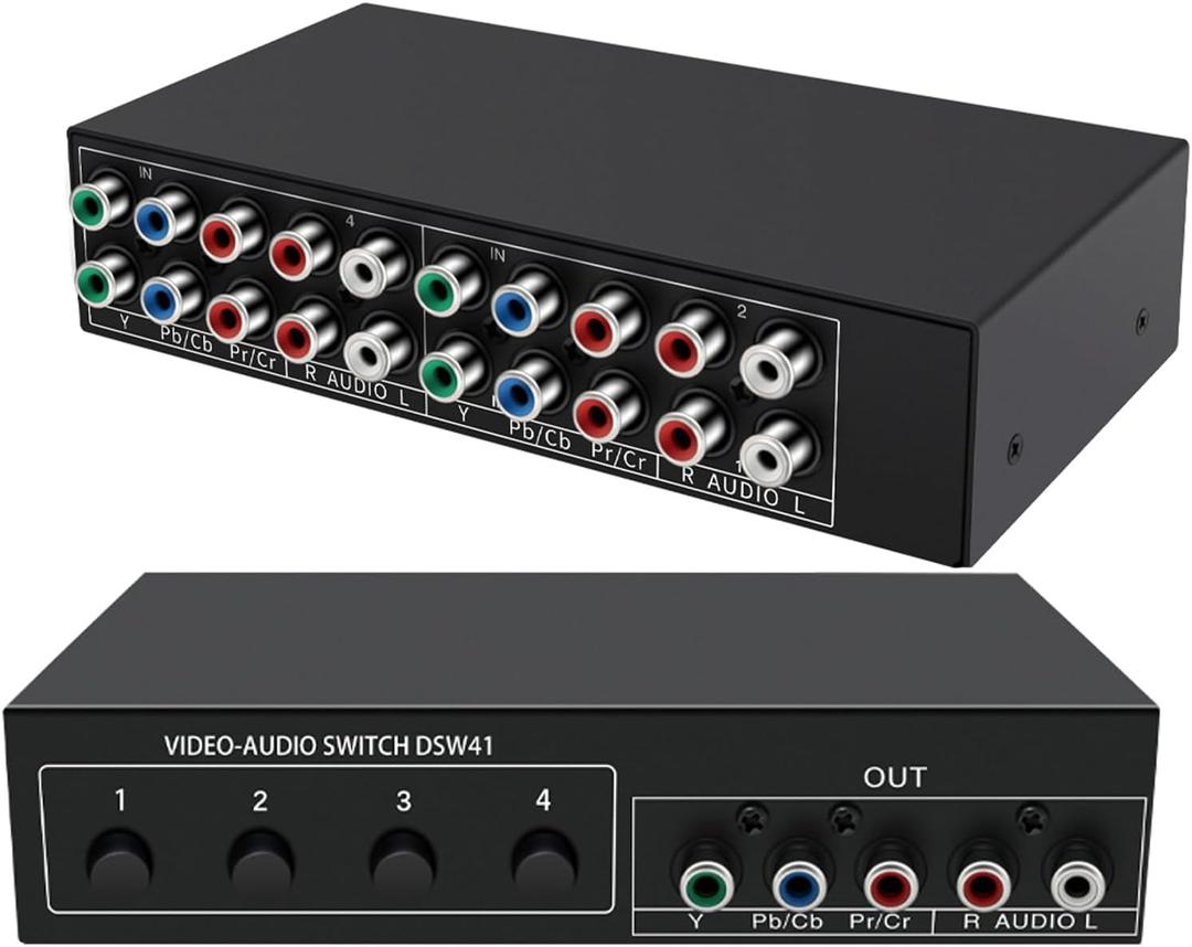 Component AV Video Switch Box 4 in 1 Out, BolAAzuL 4 Port 5 RCA YPbPr Cable RGB Component AV Switcher Selector Converter 4-Way Plug & Play for Retro Gaming PS2 Wii Xbox DVD Player TV