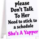 Dont Talk to Her Shes A Yapper Funny Reminder Desk Sign Black Board Style Office Table Decorative Plaque Gag Gift for Coworkers Friends Home Workspace Acrylic Humorous Cubicle Tabletop Desk Decor