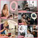 Ring Light with Stand 22inch Kit: Professional Ring Light Overhead Tripod for iPhone ipad, LCD Display/2 USB Ports for Makeup Barber Tattoo Lash Extension Video Photography Lighting (Pink)