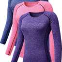 NELEUS Women's 3 Pack Compression Shirts Long Sleeve Yoga Athletic Running T Shirt (8021# Blue, Purple, Pink, Small)