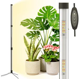 55W Standing Grow Light for Indoor Plants, 47-Inch Full Spectrum Vertical Plant Light with Stand, Auto Timer for Large Houseplants, Indoor Garden Rack, Covered Balcony, Indoor Greenhouse