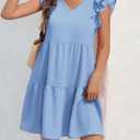 Zwurew Summer Babydoll Dresses for Women 2026 Cute Ruffle Cap Sleeve V-Neck Flowy Swing Mini Dress Sundress (S)
