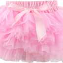 HOOLCHEAN Baby Girl Tutu Skirt Soft Fluffy 4-Layer Tulle Skort with Cotton Diaper Cover for Infant Toddler (6-12 Months, Pink)