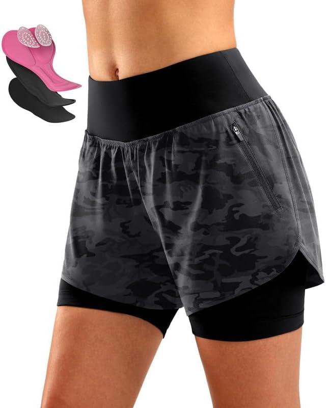 Women's Mountain Bike Shorts 4D Padded Cycling Riding Road Biking Bicycle Biker Cycle Padding UPF 50+ Shorts for Women Zipper Pockets(Black Camo, S)