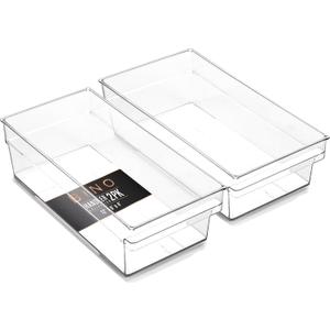BINO | Plastic Storage Bins, Medium - Shallow | THE HANDLER COLLECTION | Multipurpose Organizer Bins | Kitchen Pantry Organizers and Storage | Clear Containers for Organizing Home | Freezer Organizer