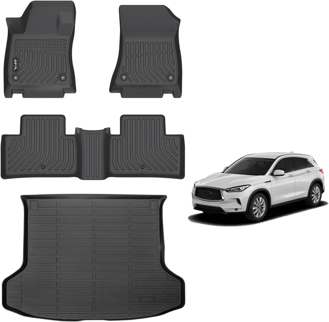 AIPOIL Floor Mats & Cargo Liner Set for 2019-2025 Infiniti QX50 & 2022-2025 Infiniti QX55 All Weather Protection TPE Anti-Slip Automotive Full Set Custom Car Mats Accessories - Black