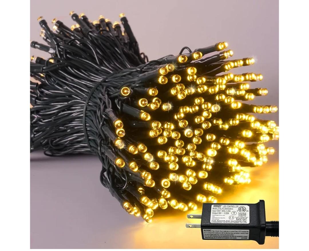 YEGUO 200 LED 66ft Christmas Lights Outdoor Waterproof, Warm White String Light Indoor, 8 Modes Green Wire Twinkle Xmas Tree Light Plug in with Memory Timer