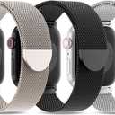 3 Pack Metal Mesh Loop Compatible with Apple Watch Band 38mm 40mm 41mm 42mm 44mm 45mm 46mm 49mm Women Men, Stainless Steel Magnetic Clasp Strap for iWatch Series 11 10 9 8 SE 7 6 5 4 3 2 1 Ultra (Black/Silver/Starlight)
