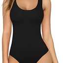 MANGOPOP Women's Tank Top Bodysuit Scoop Neck Sleeveless Body suit Sexy Backless Ribbed Tops, Size: Large, Black