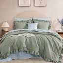 BLOOMHAVEN Oversized King Comforter Set - 7 Pieces Ruffle Sage Leaf Bedding Sets, Shabby Chic Farmhouse Bed in a Bag with Ruffle Comforter, Floral Sheets, Pillowcases & Shams
