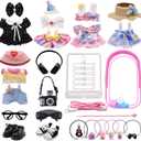 Clothes for Labubu, Clothes and Accessories Set Designed for Labubu Doll Clothes, Includes Display Bag, Clothes Rack, Headphones, Camera, Glasses, Shoes, and 6 Mini Accessories
