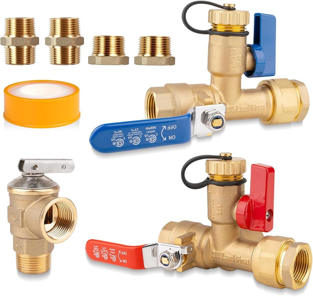 Isolator Tankless Water Heater Valve Kit - Premium 8-Piece All-Brass Flushing & Installation Set for Easy DIY or Pro Use in Garage, Basement, with Pressure Relief Valve (3/4" to 1/2" NPT)