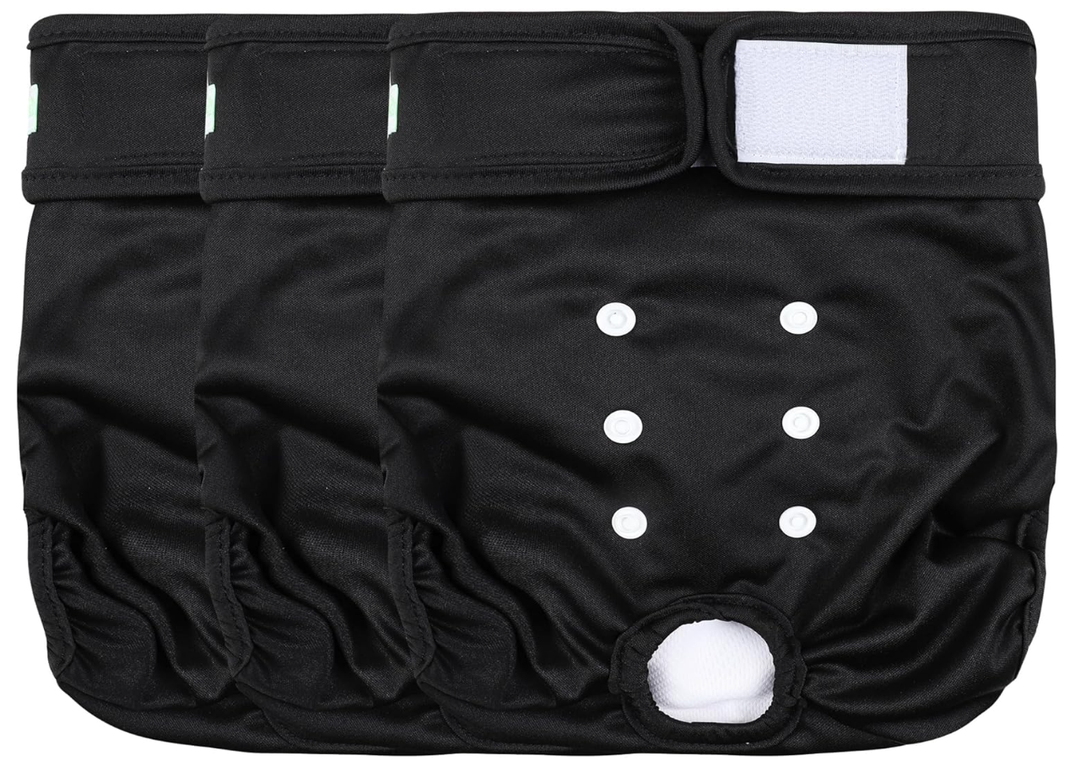 wegreeco Washable Female Dog Diapers Highly Absorbent Reusable Diapers for Dog in Heat Dog Period Diapers, 3 Pack (Black,Medium)