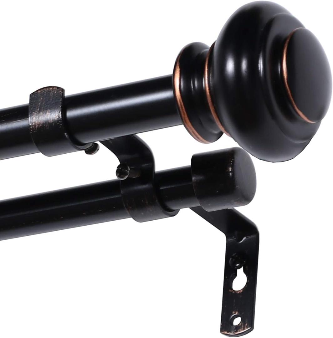 H.VERSAILTEX Elegant Window Treatment Telescoping Double Curtain Rod Set with Classic Cap, 3/4-Inch Diameter, Adjusts from 28 to 48 Inches, Black