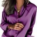 Zeagoo Satin Blouses for Women Silk Button Down Shirts Long Sleeve Business Casual Tops, Size: Large