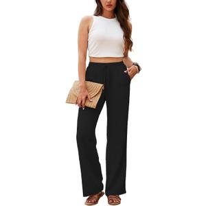 Beautiful Nomad Women's Linen Pants High Waisted Straight Pant Casual Flowy Wide Leg Drawstring Trousers with Pockets XXL