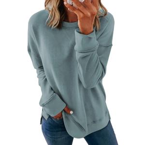 Dokotoo Womens Casual Long Sleeve Crewneck Sweatshirt Loose Fit Solid Basic Comfy Pullover Tunic Shirts Tops Blouse Side Split Fall 2025 Fashion Blue, Small