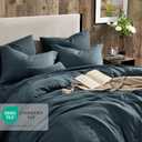 Geniospin Queen Comforter Set - 7 Pieces Comforter Queen Size, Soft Solid Bedding Set for All Season, Textured Bed in a Bag with Sheets, Pillowcases & Shams (Navy Blue, 90''x90'')