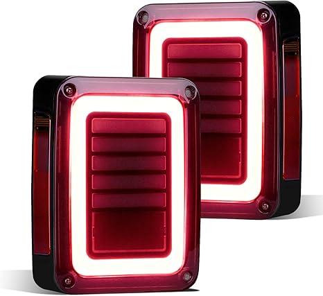 FIERYRED LED JK Tail Lights Compatible with 2007-2017 Jeep Wrangler JK, Smoked Rear Tail Lights for Turn Signal, Running/Brake and Reverse, 2PCS