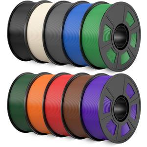 10kg Hyper PLA+ 3D Printer Filament Bundle Multicolor, Strong PLA+ Filament 1.75mm, 1kg Spool, 10 Pack (Black+Cream White+Grey+Cobalt Blue+Green+ChristmasGreen+Orange+Red+Brown+Iris Purple)