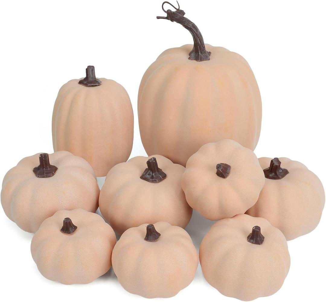 9PCS Fall Pumpkin Decor - Plastic Artificial Fake Pumpkins Used for Home Party Outdoor Decor and Thanksgiving Decorations(Pink)