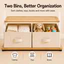 BAMBOOHOMIE Kids Clothing Rack with 2 Storage Bins, Bamboo Toddler Dress Up Rack with Adjustable Rods & Bottom Shelves, Baby Clothes Garment Rack for Nursery Bedroom Playroom (White)